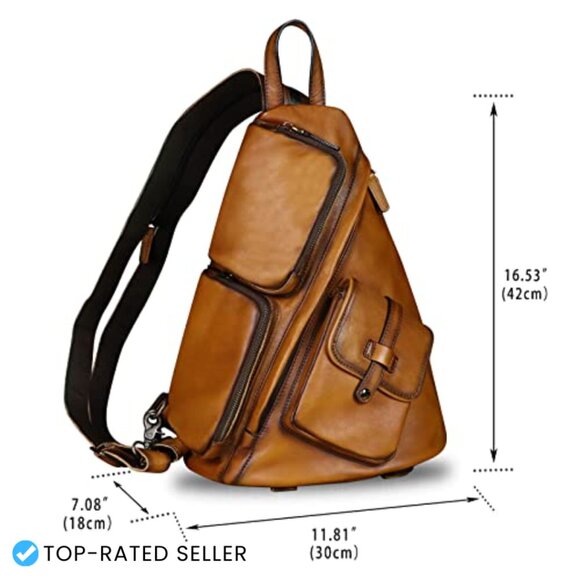 Genuine Leather Large Sling Backpack Crossbody Chest Bag Retro Minimal Chic
